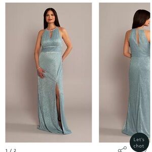 High-Neck Glitter A-Line Gown with Keyholes